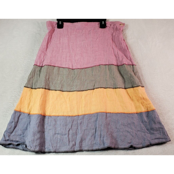 harvé benard A Line Skirt Womens Size Medium‎ Multi Colorblock Linen Side Zipper - Picture 1 of 6